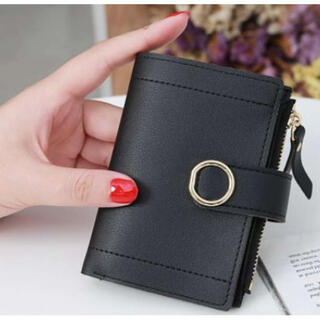 二つ折り財布　ミニ財布　黒　レディース　財布　韓国　高級　コンパクトw