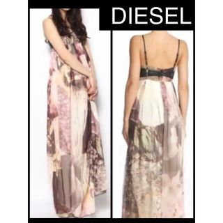 ディーゼル(DIESEL)のDIESEL 牛革ベルト×花柄シフォンキャミソールマキシワンピース(ロングワンピース/マキシワンピース)