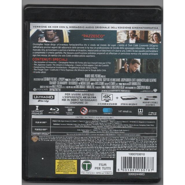 インセプション (4K Ultra HD/Blu-ray) 欧州盤 エンタメ/ホビーのDVD/ブルーレイ(外国映画)の商品写真