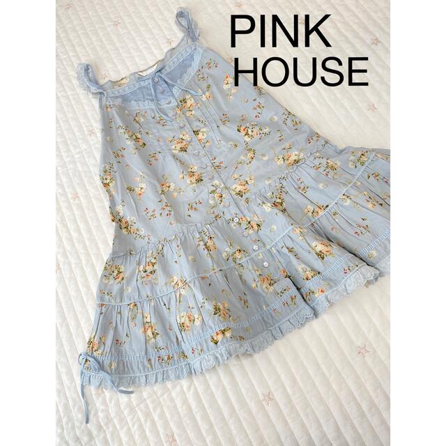 PINK HOUSE(ピンクハウス)のピンクハウス　チュニック　花　水色　キャミ　綿ローン　切り替え レディースのトップス(チュニック)の商品写真