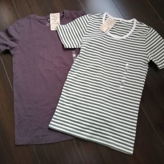 ムジルシリョウヒン(MUJI (無印良品))の値下　未使用　タグ付無印良品　ボーダー　tシャツ　2つセット　XS オーガニック(Tシャツ(長袖/七分))