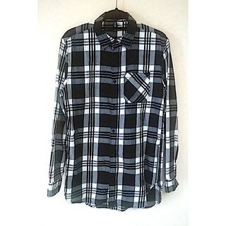 エイチアンドエム(H&M)のH&M 裾ジップ チェックロングシャツ ブラック(シャツ)
