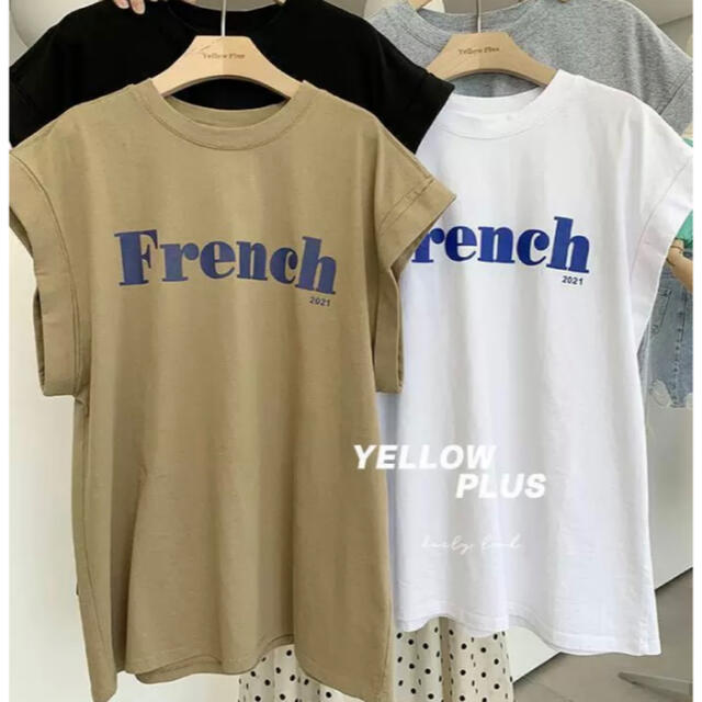 Ｌ　ブラック シンプル ノースリーブ フレンチスリーブ ルーズ Tシャツ　　韓国 レディースのトップス(Tシャツ(半袖/袖なし))の商品写真