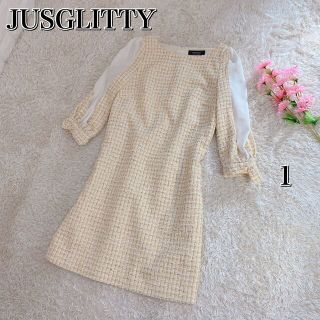 ジャスグリッティー(JUSGLITTY)のジャスグリッティー　美品　ツイード　ワンピース　ラメ入り　レモンイエロー　S(ひざ丈ワンピース)