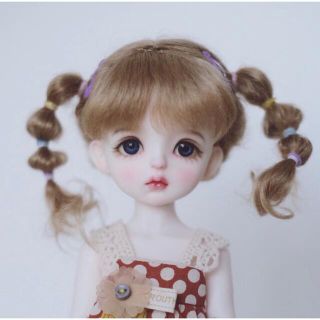 ドール ウィッグ BJD 人形 モヘア 1/6 三つ編み　ライトブラウン　幼SD(人形)