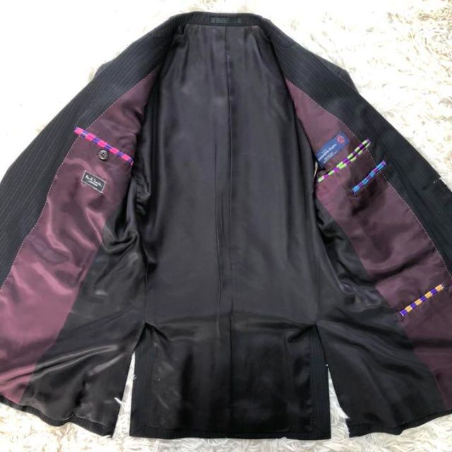 Paul Smith(ポールスミス)の【極美品】ポールスミス×ゼニア　シングルスーツセットアップ　ストライプ　黒　M メンズのスーツ(セットアップ)の商品写真