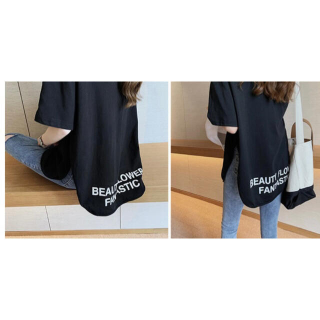 オーバーサイズ Tシャツ 白  黒トップス 韓国 ラフ レディースのトップス(Tシャツ(半袖/袖なし))の商品写真