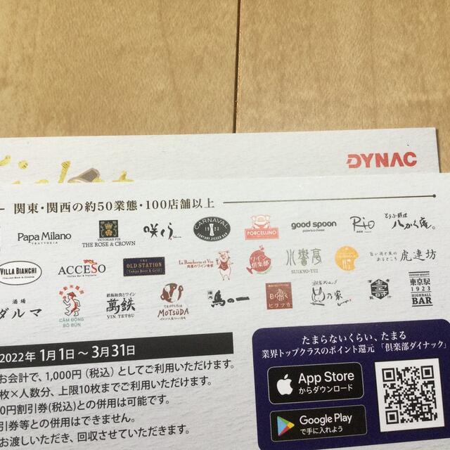 2020最新型 高品質 ダイナック食事券1000円×80枚+併用可10%優待券×8 12