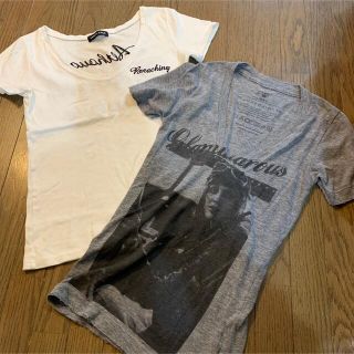 Vネックプリント、刺繍Tシャツ　白、グレー2枚　(Tシャツ(半袖/袖なし))