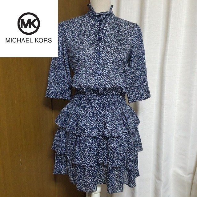 Michael Kors(マイケルコース)の新品 MICHAEL KORS マイケルコース 花柄 ティアード ワンピース 青 レディースのワンピース(ミニワンピース)の商品写真