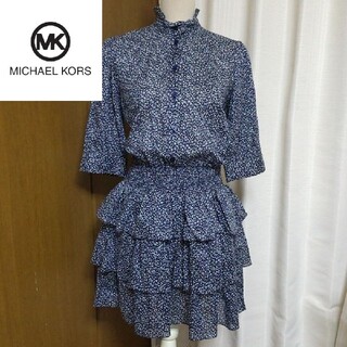 マイケルコース(Michael Kors)の新品 MICHAEL KORS マイケルコース 花柄 ティアード ワンピース 青(ミニワンピース)