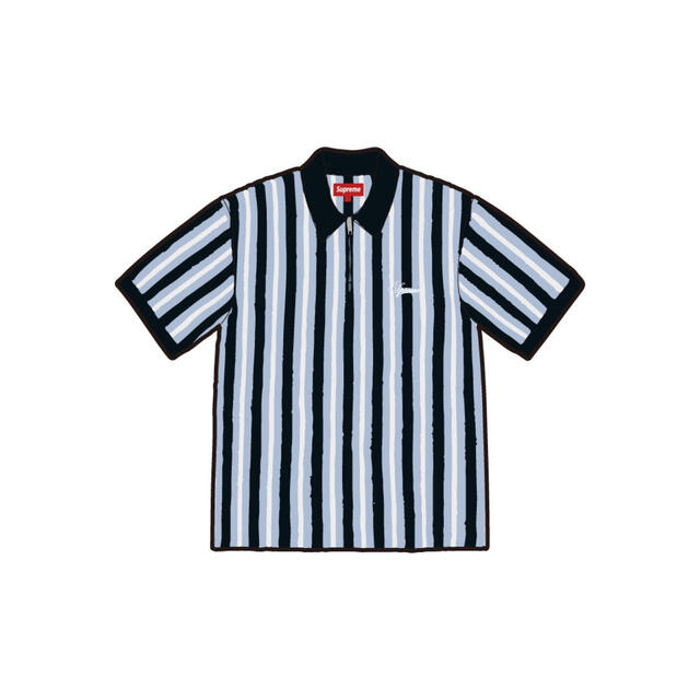 メンズ 本日限定Open Knit Stripe Zip Polo 