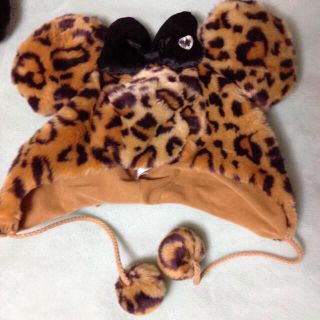 ディズニー(Disney)のミニーちゃん♡ヒョウ柄＊あったか帽子(ニット帽/ビーニー)