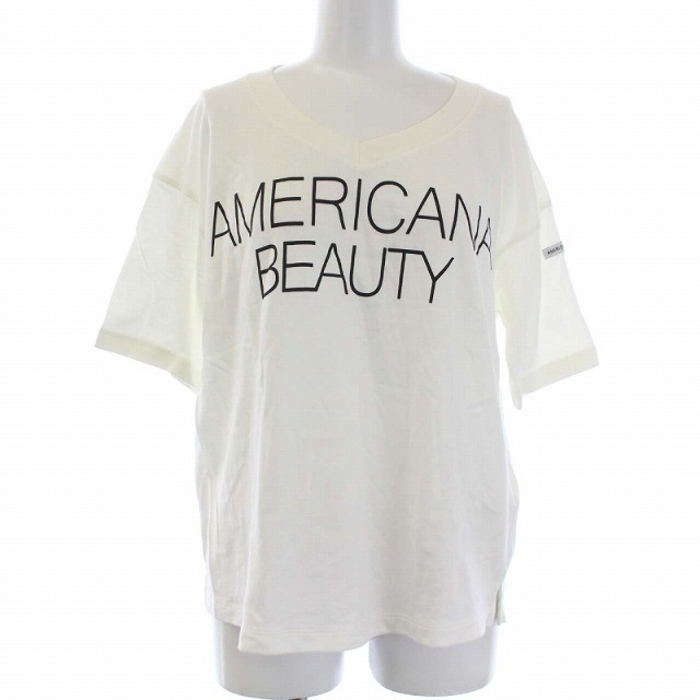 AMERICANA(アメリカーナ)のアメリカーナ  Tシャツ カットソー 半袖 Vネック ロゴ プリント 白 レディースのトップス(Tシャツ(半袖/袖なし))の商品写真