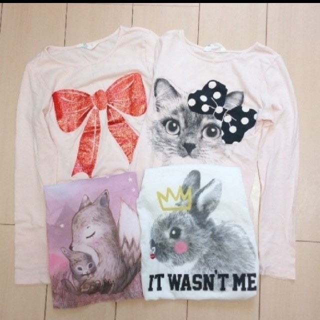 H&M(エイチアンドエム)のH&M 長袖 4枚セット♪ 120 130 ロンT ピンク 白 女の子 トップス キッズ/ベビー/マタニティのキッズ服女の子用(90cm~)(Tシャツ/カットソー)の商品写真
