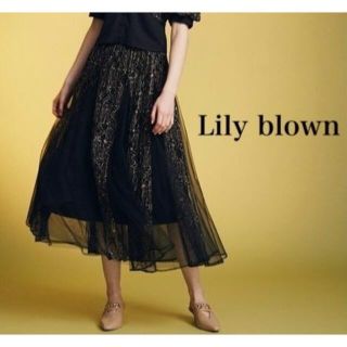 リリーブラウン(Lily Brown)のLILY BLOWN 切り替えチュールレーススカート　ブラック　美品(ロングスカート)