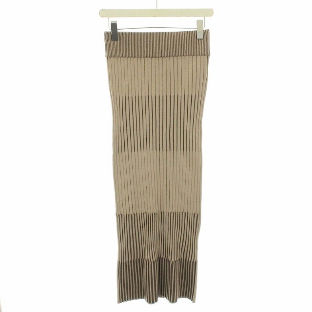 Noble(ノーブル)のノーブル ランダムバイカラーリブニットスカート ロング タイト ベージュ 茶 レディースのスカート(ロングスカート)の商品写真