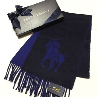 ポロラルフローレン(POLO RALPH LAUREN)の☆専用出品☆新品✨イタリア製 ビッグポニー マフラー / ブルー系(マフラー)