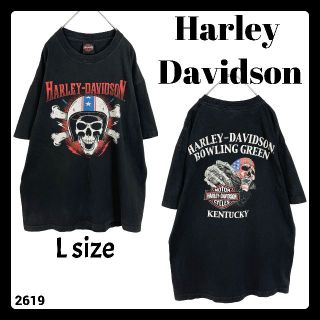 ハーレーダビッドソン(Harley Davidson)のハーレーダビッドソン スカルデザイン 星条旗 半袖Tシャツ 黒 両面プリント L(Tシャツ/カットソー(半袖/袖なし))