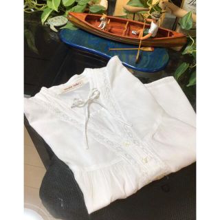 ★ 爽やかかわいいホワイトコットンレース系半袖ブラウス★ ★USED品★ (シャツ/ブラウス(半袖/袖なし))