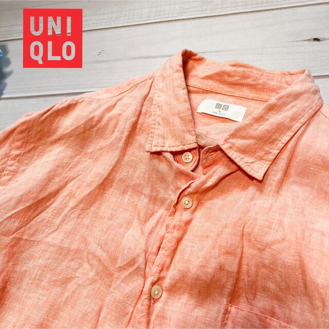 UNIQLO(ユニクロ)の【良品　送料無料】ユニクロ　リネンシャツ　サイズxL オレンジピンク メンズのトップス(シャツ)の商品写真