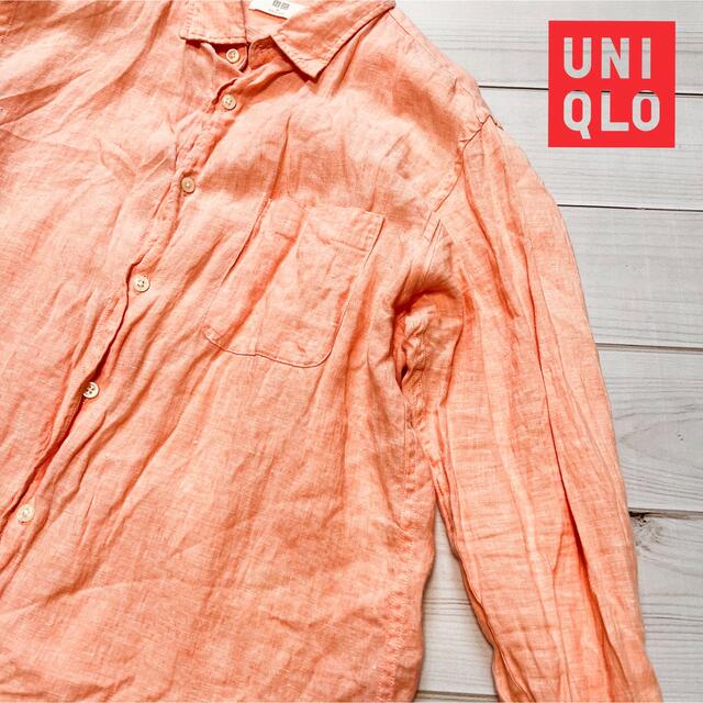 UNIQLO(ユニクロ)の【良品　送料無料】ユニクロ　リネンシャツ　サイズxL オレンジピンク メンズのトップス(シャツ)の商品写真