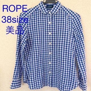 ROPE’ - 美品　ROPE ロペ　コットンリネン　ギンガムチェック　ブルー×白　38