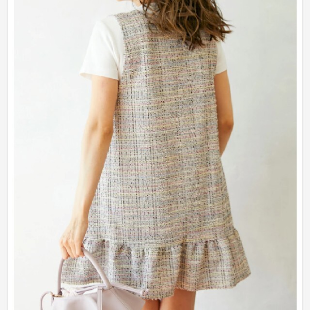 新品タグ付き❗Myu ミュー　ツイード裾フレアジャンパースカート　ミニ丈　マルチ レディースのワンピース(ミニワンピース)の商品写真