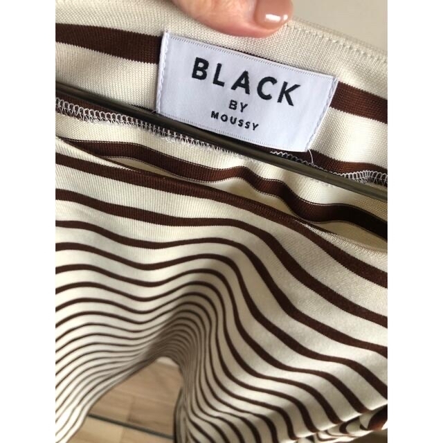 BLACK by moussy(ブラックバイマウジー)のblack by moussy 7分丈袖ボーダートップス　ブラウン　フリーサイズ レディースのトップス(カットソー(長袖/七分))の商品写真