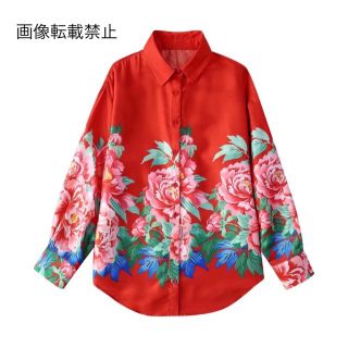 🛍5月新作👡8054◆red レッド vintage 花柄 シャツ ブラウス(シャツ/ブラウス(長袖/七分))