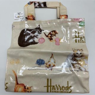 ハロッズ(Harrods)のレア　ハロッズ　ネコ柄　トートバッグ　中　猫　キャット　ねこ(トートバッグ)