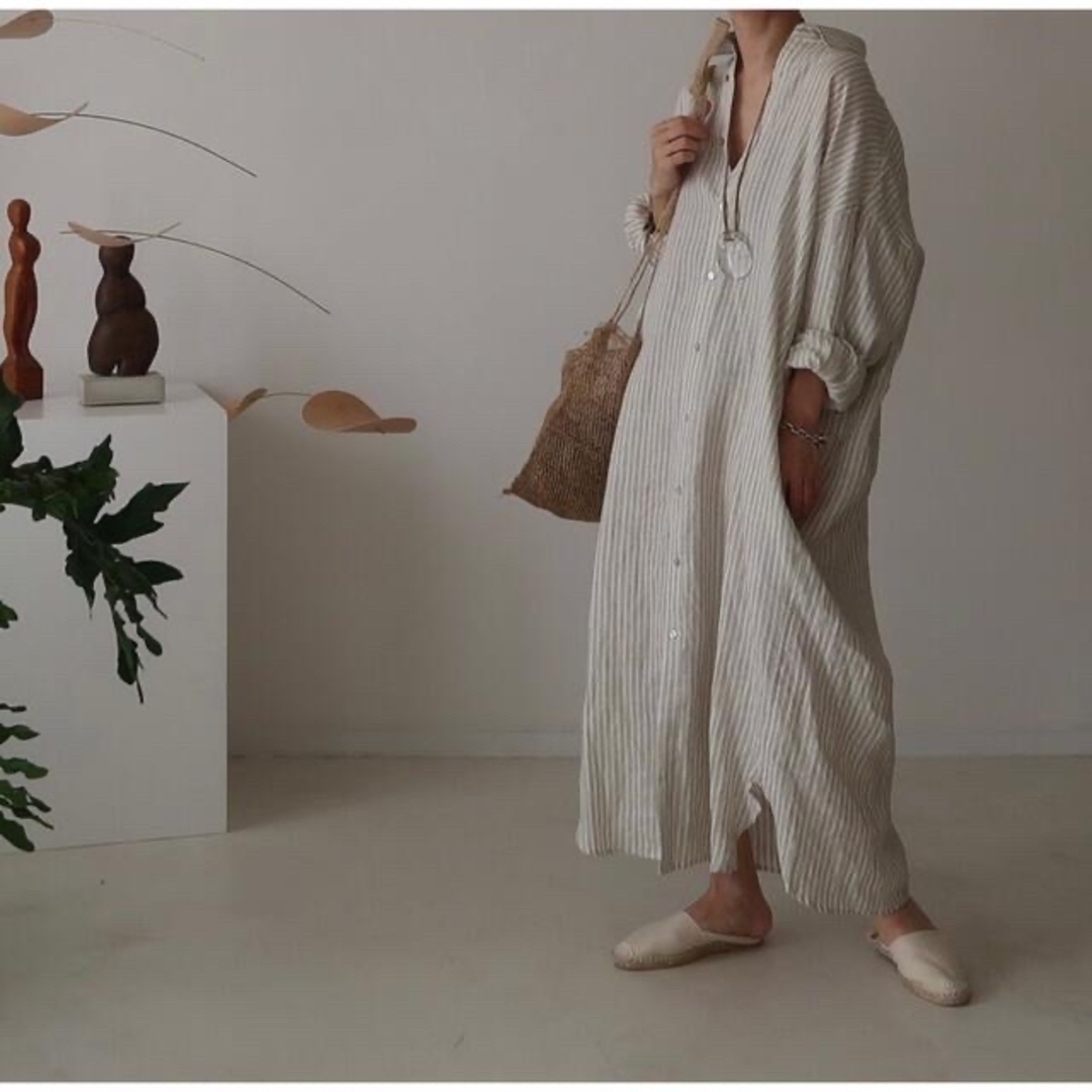 リネンargue cotton linen dress 黒