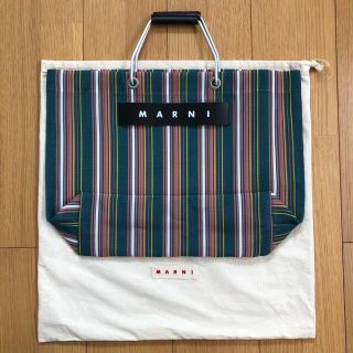 マルニ(Marni)のMARNI マルニフラワーカフェストライプバッグ グリーン(トートバッグ)