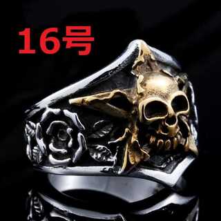 髑髏 ドクロ スカル ヘッド × 薔薇 モチーフ シルバー リング 指輪 16号(リング(指輪))