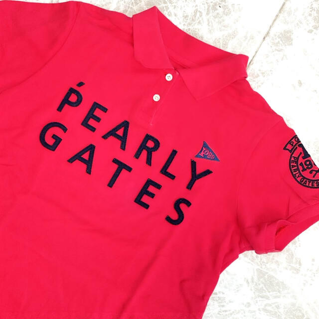 PEARLY GATES(パーリーゲイツ)のパーリーゲイツ　ポロシャツ  0 レディース　赤　レッド スポーツ/アウトドアのゴルフ(ウエア)の商品写真