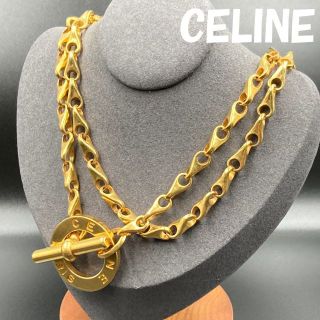 【美品】Celine　セリーヌ　ネックレス　ゴールド　ストーン　ラウンド　リング