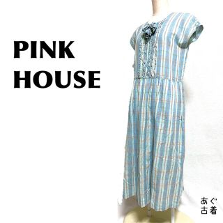 ピンクハウス(PINK HOUSE)のピンクハウス★チェック柄ワンピース リボン付 ロングワンピース 半袖(ロングワンピース/マキシワンピース)