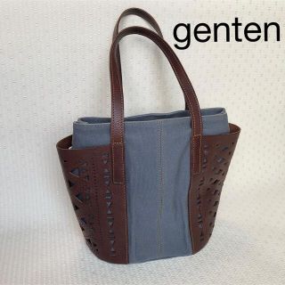 ゲンテン(genten)の【希少】gentenカットワーク×デニム生地 レザー トートバッグ ハンドバッグ(ハンドバッグ)