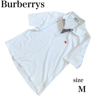 バーバリー(BURBERRY)の【vintage】 バーバリー ノバチェック ポロシャツ 半袖 白 英国製 M(ポロシャツ)