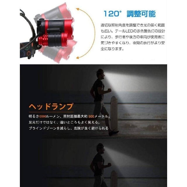 ヘッドライト 20000ルーメン 高輝度 充電式 USB スポーツ/アウトドアのアウトドア(ライト/ランタン)の商品写真