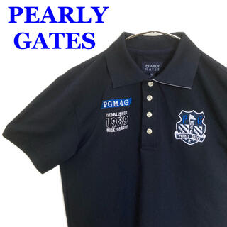 パーリーゲイツ(PEARLY GATES)の美品！ パーリーゲイツ　Lサイズ　ポロシャツ　ネイビー　刺繍　ロゴ　ゴルフ(ポロシャツ)