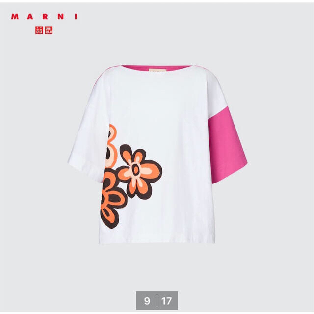 UNIQLO(ユニクロ)のユニクロ　マルニ　グラフィックオーバーサイズボクシーT  L サイズ　ピンク レディースのトップス(Tシャツ(半袖/袖なし))の商品写真