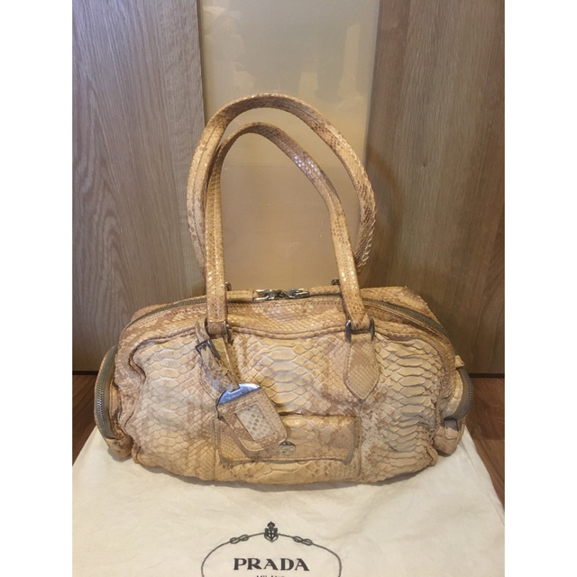 【本物保証】 保付 美品 プラダ PRADA ハンドバッグ パイソン ベージュ BR2804 希少 レア