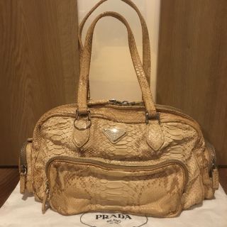 希少　プラダ　PRADA ハンドバッグ　パイソン ベージュ BR2804 袋付き