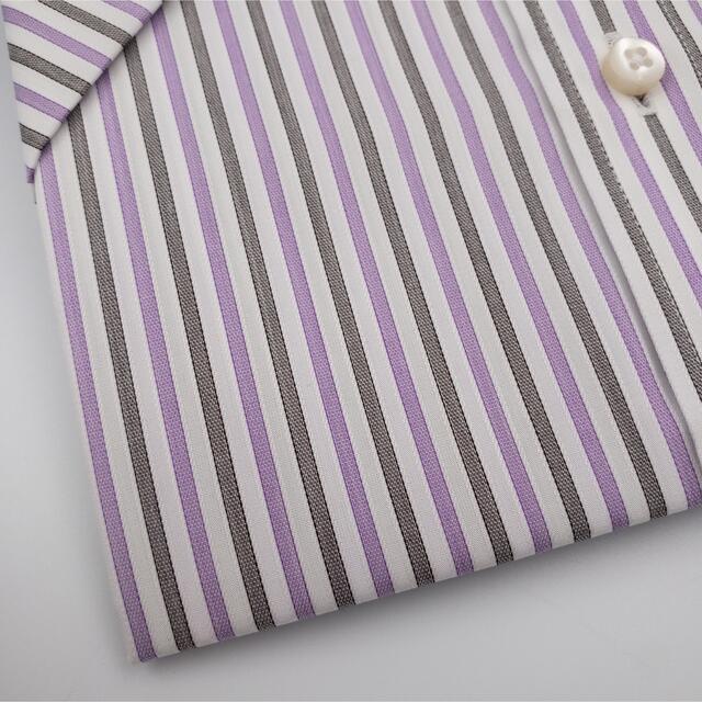 【新品未使用】DEEP OCEAN 紫 ストライプ柄 半袖 ワイシャツ シャツ メンズのトップス(シャツ)の商品写真