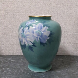 花瓶　深川製磁　色絵彩磁　白牡丹　壺　8号花生(花瓶)