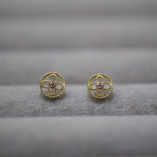 最終価格　K18YG　0.01ct×2　ミルウチ　サークル　ダイヤモンドピアス(ピアス)