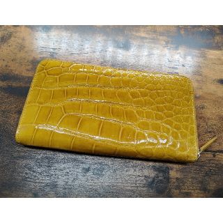 証明付き シャイニングクロコダイル イエロー 長財布 ゴールド