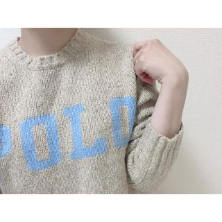 ポロラルフローレン(POLO RALPH LAUREN)のラルフローレン　ロゴクルーネックニット　ベージュ×アイスブルー(ニット/セーター)