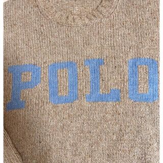 ラルフローレン ロゴクルーネックニット ベージュ×アイスブルー